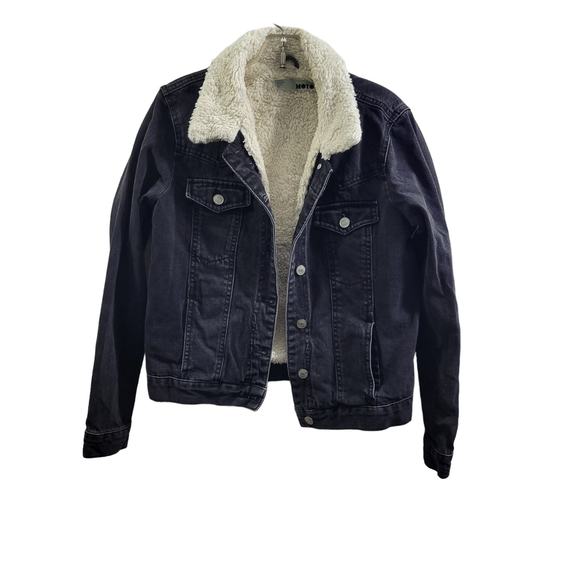 Topshop Moto Black Jean Jacket With Sherpa Lining Size 6 92724-1Clo3 - Picture 7 of 7